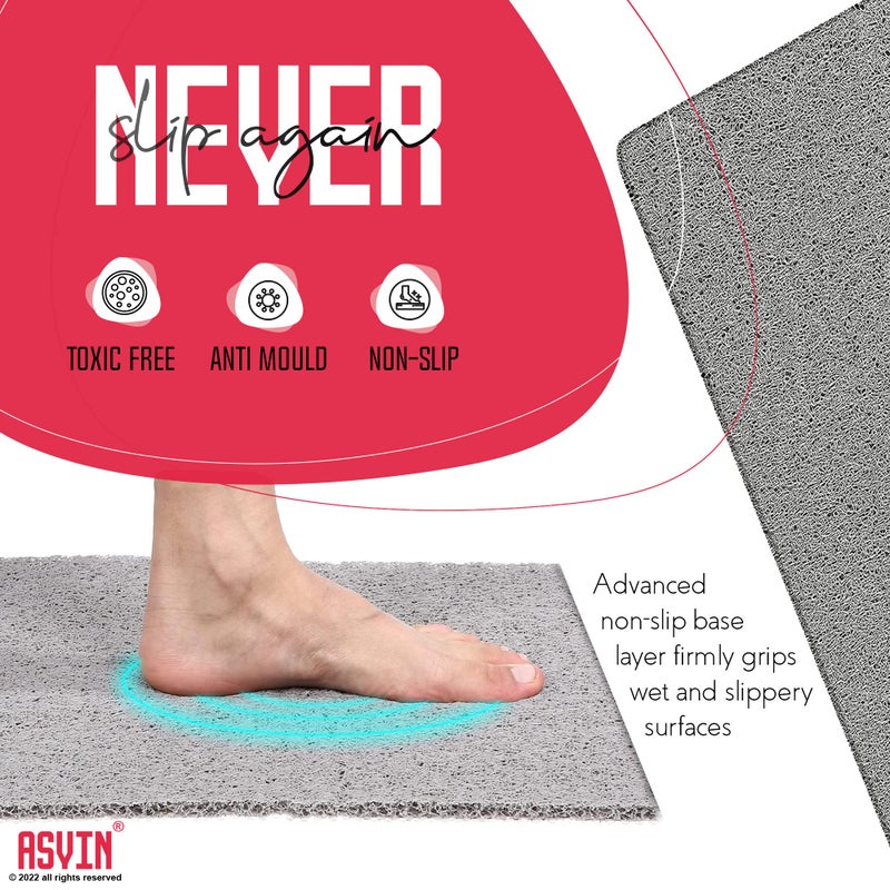 Asvin Soft Textured Bath, Shower, Tub Mat, 24x16 Inch Rectangular, Phthalate Free, Non Slip Comfort Bathtub Mats with Drain, PVC Loofah Bathroom Mat for Wet Areas, Quick Drying, Grey - Image 4